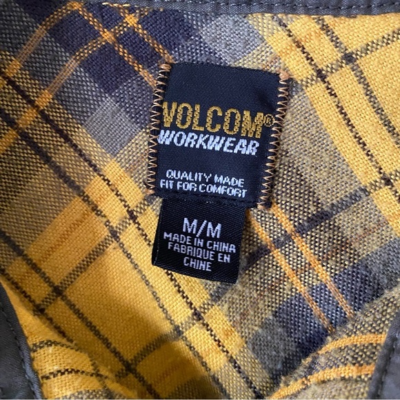 Volcom Men’s Yellow Plaid Skate Snow Longsleeve Button Down Flannel Shirt SZ M - Picture 5 of 10